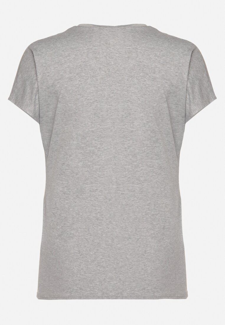 Szary T-shirt z Bawełny z Kokardkami Ozdobionymi Cyrkoniami Rissamore