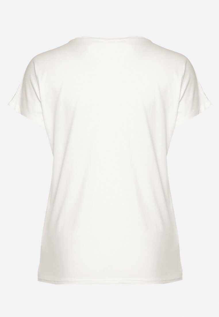 Biały Klasyczny T-shirt z Bawełny Ozdobiony Nadrukiem i Cyrkoniami Kristinae