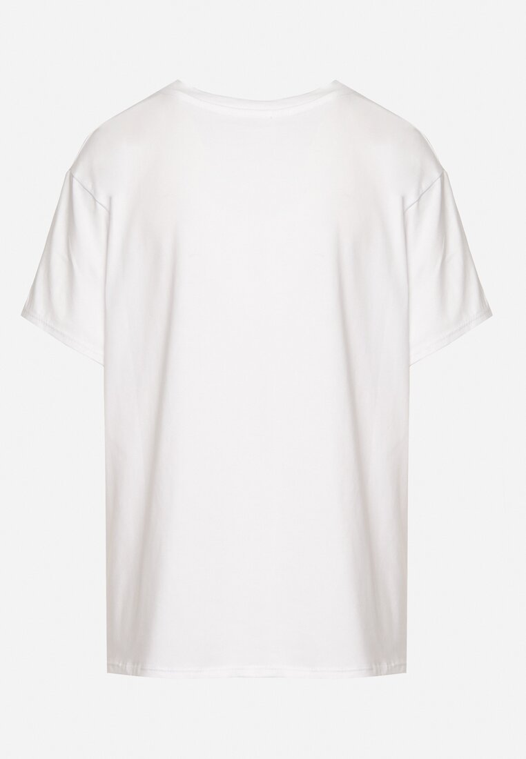 Biało-Różowy Bawełniany T-shirt z Nadrukiem Risalyn