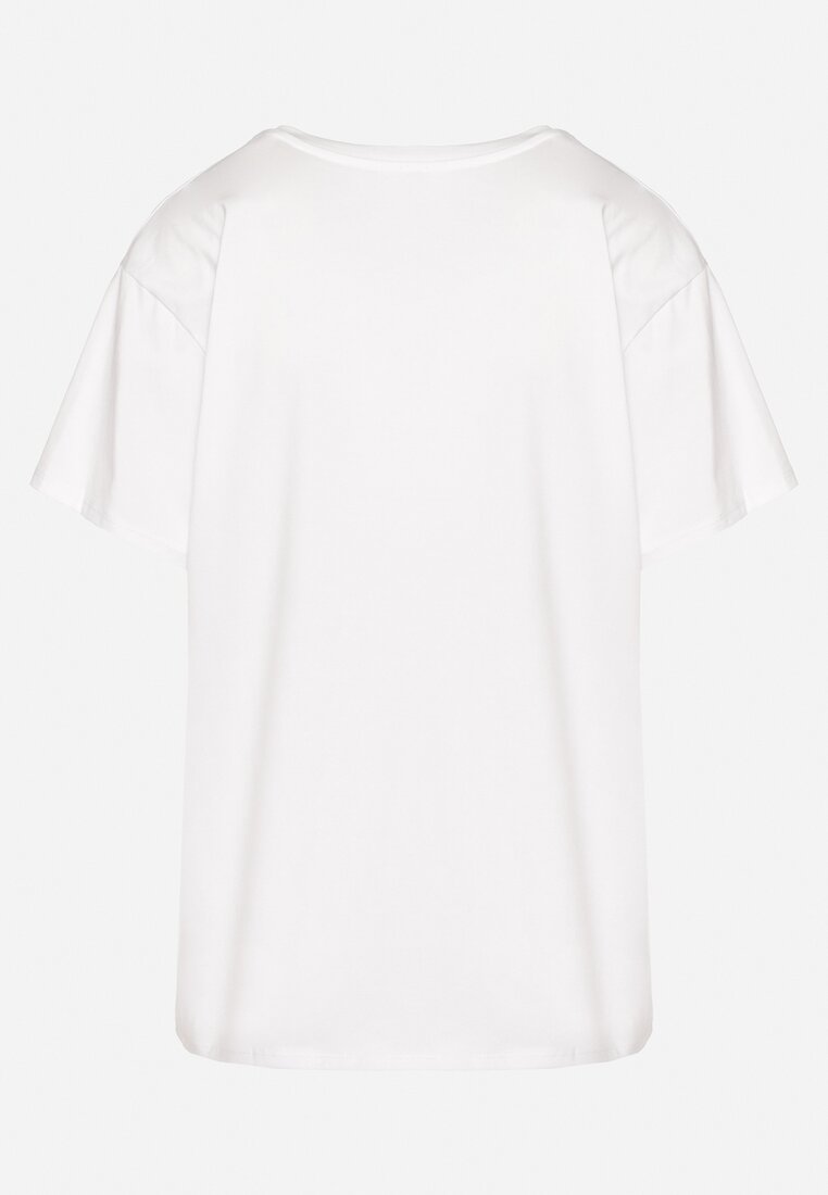 Biało-Różowy T-shirt z Bawełny z Krótkim Rękawem i Nadrukiem Nuvilla