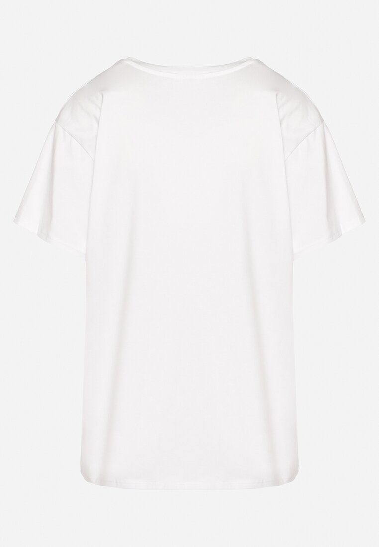 Biało-Szary T-shirt z Bawełny z Krótkim Rękawem i Nadrukiem Nuvilla