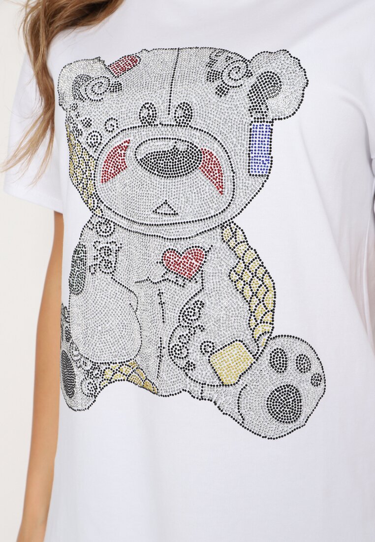Biały Bawełniany T-shirt Wykończony z Przodu Cyrkoniami Hulilla