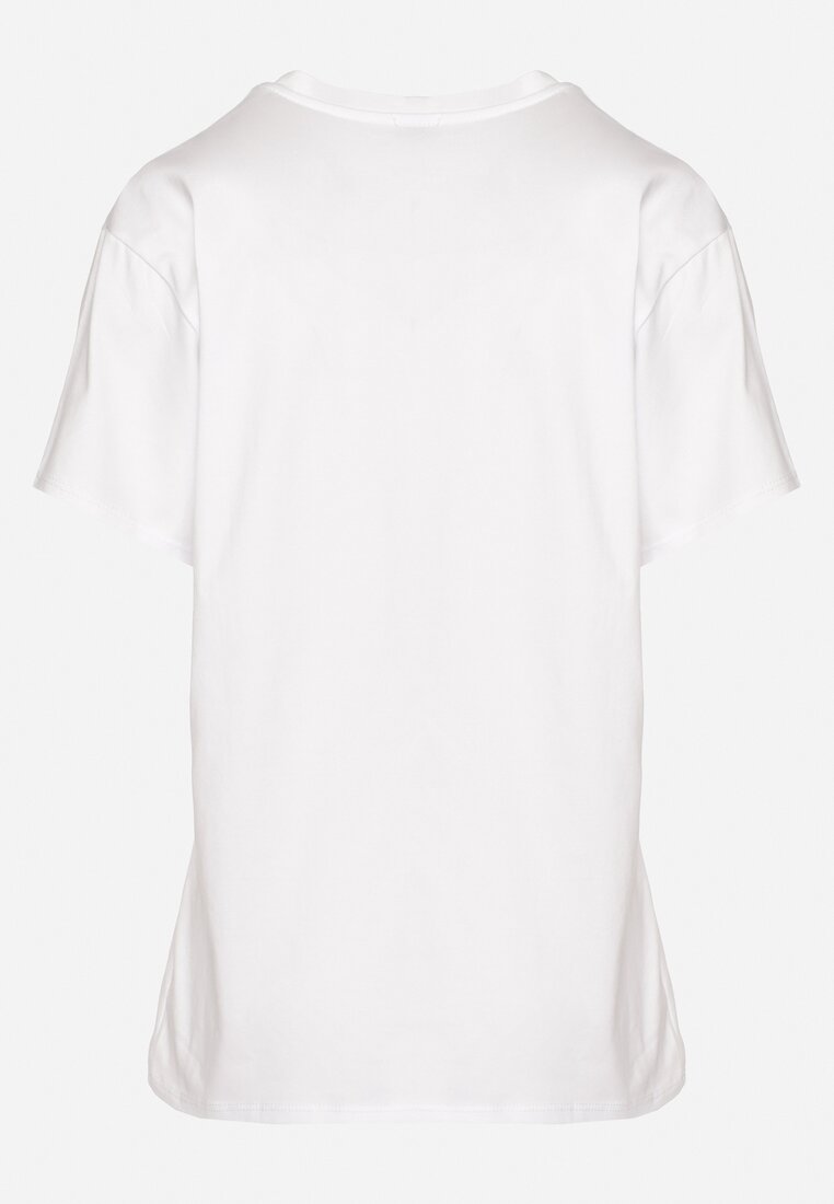 Biały Bawełniany T-shirt Wykończony z Przodu Cyrkoniami Hulilla