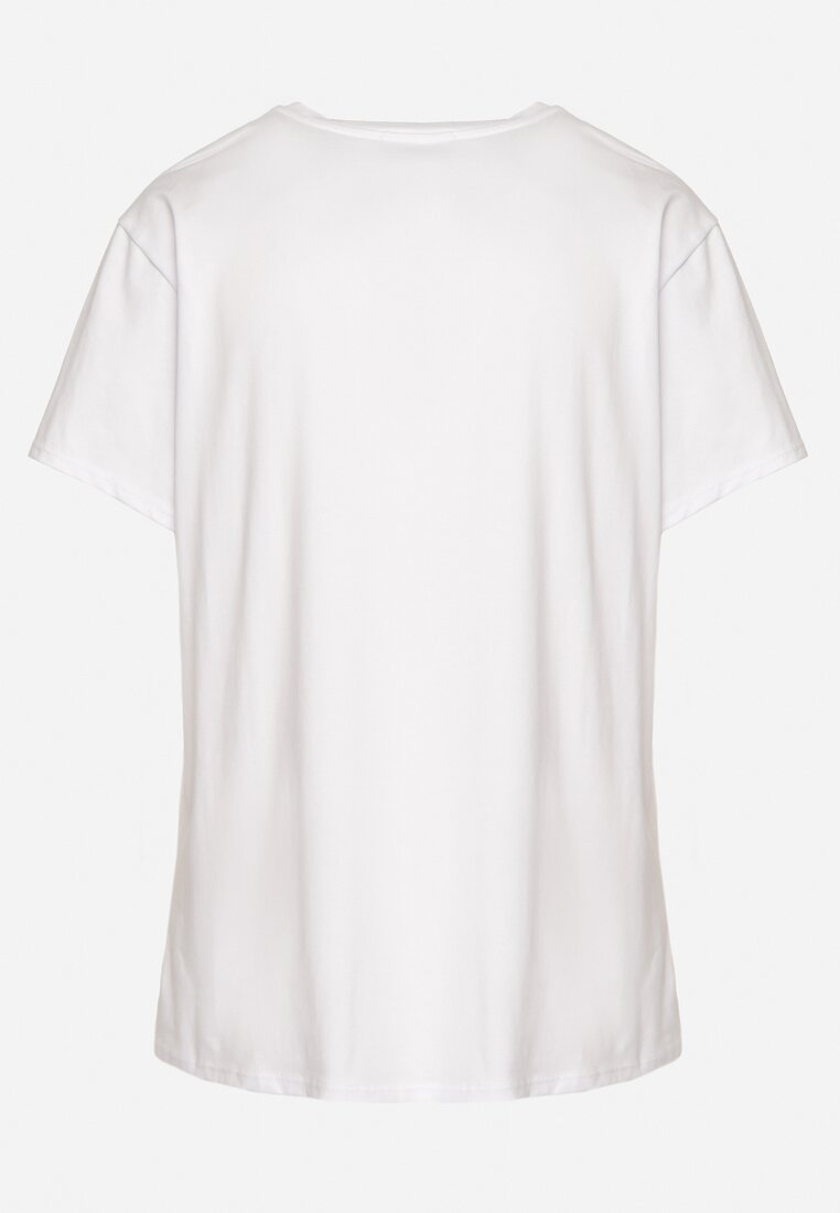 Biały T-shirt Koszulka z Bawełny z Ozdobnymi Cyrkoniami Risani