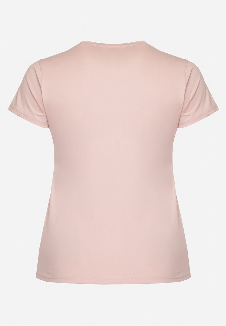 Jasnoróżowy T-shirt z Krótkim Rękawem i Ozdobnym Nadrukiem Testolene