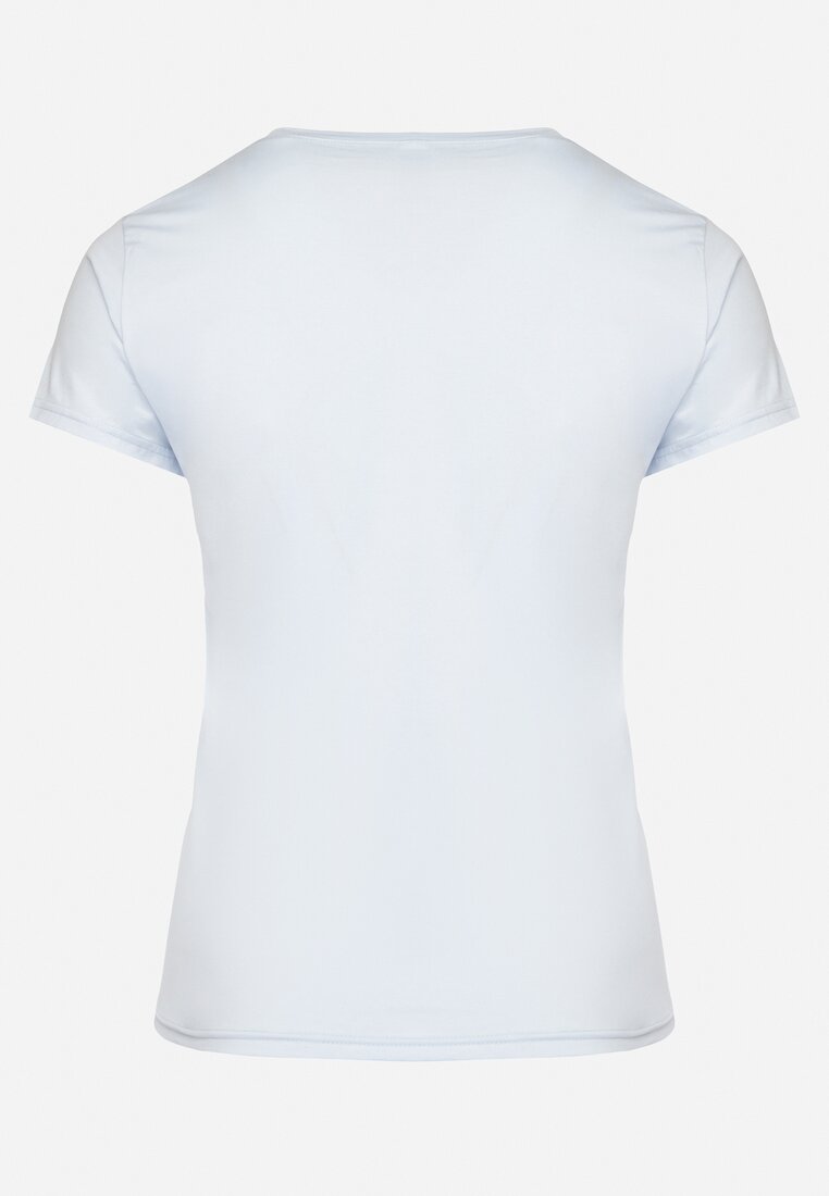 Jasnoniebieski T-shirt z Krótkim Rękawem i Ozdobnym Nadrukiem Testolene