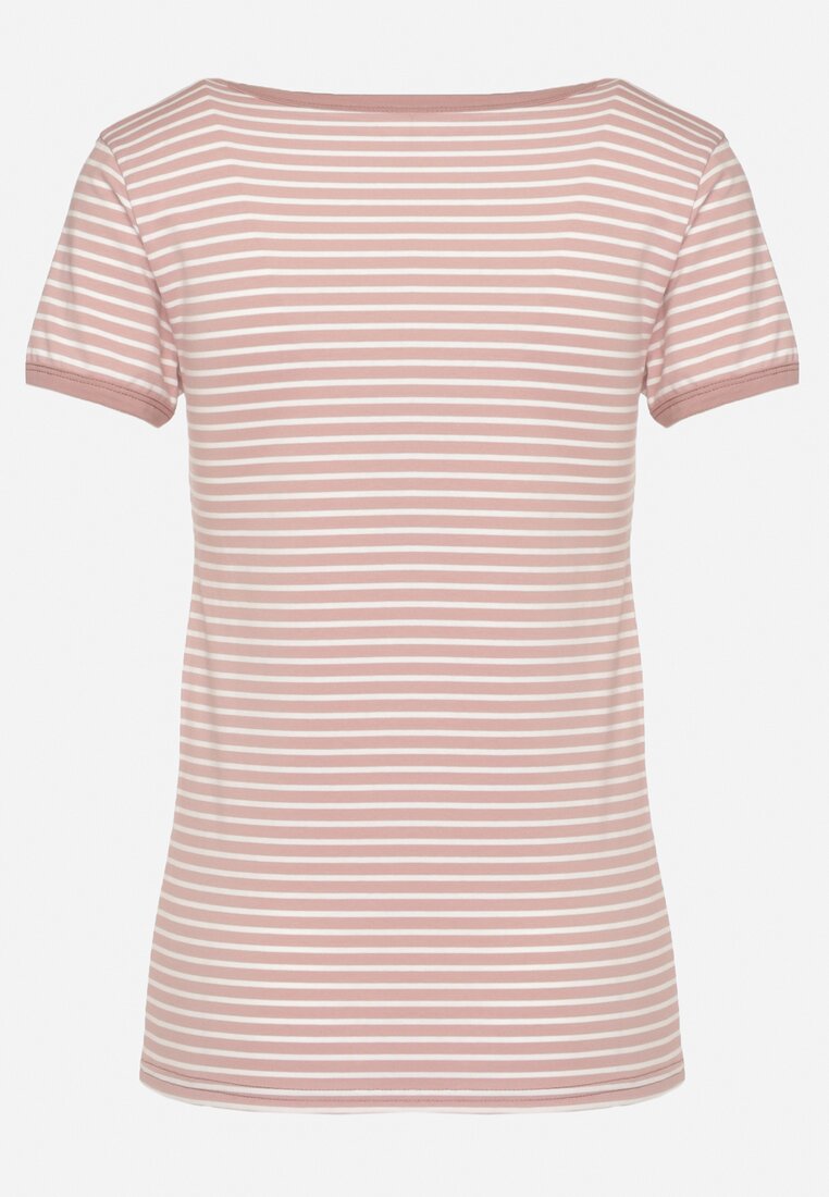 Różowy T-shirt z Bawełny z Ozdobną Naszywką z Przodu Dimitta