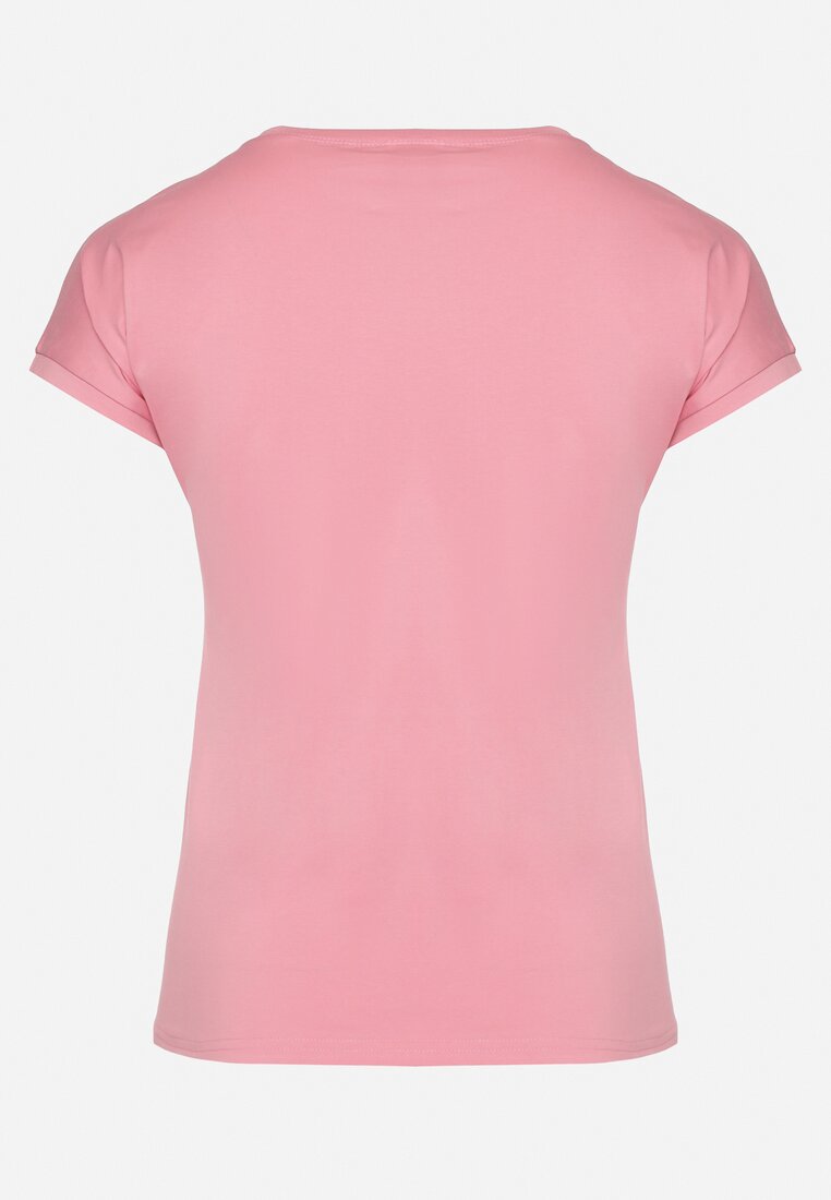 Różowy T-shirt z Napisem z Motywem Kawy Dimrrue