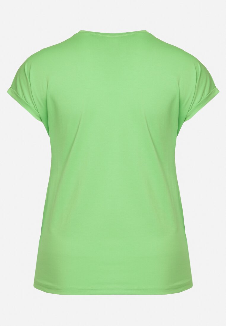 Zielony T-shirt z Napisem z Motywem Kawy Dimrrue