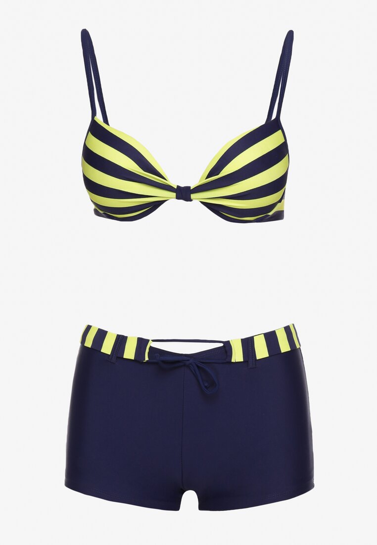 Zielono-Granatowe Bikini Dwuczęściowe Stanik z Usztywnionymi Miseczkami Szorty z Paskiem Vivadia