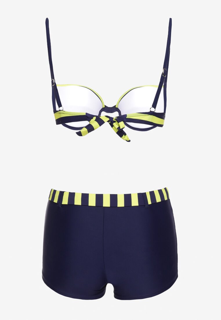 Zielono-Granatowe Bikini Dwuczęściowe Stanik z Usztywnionymi Miseczkami Szorty z Paskiem Vivadia