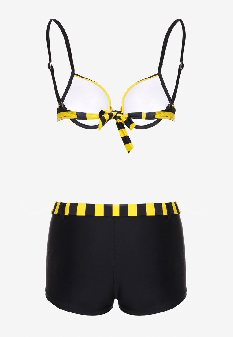 Żółto-Czarne Bikini Dwuczęściowe Stanik z Usztywnionymi Miseczkami Szorty z Paskiem Vivadia