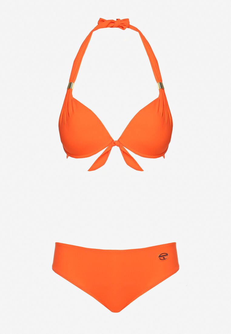 Pomarańczowe Bikini Dwuczęściowe Stanik Wiązany na Szyi Majtki Typu Figi Uvadia