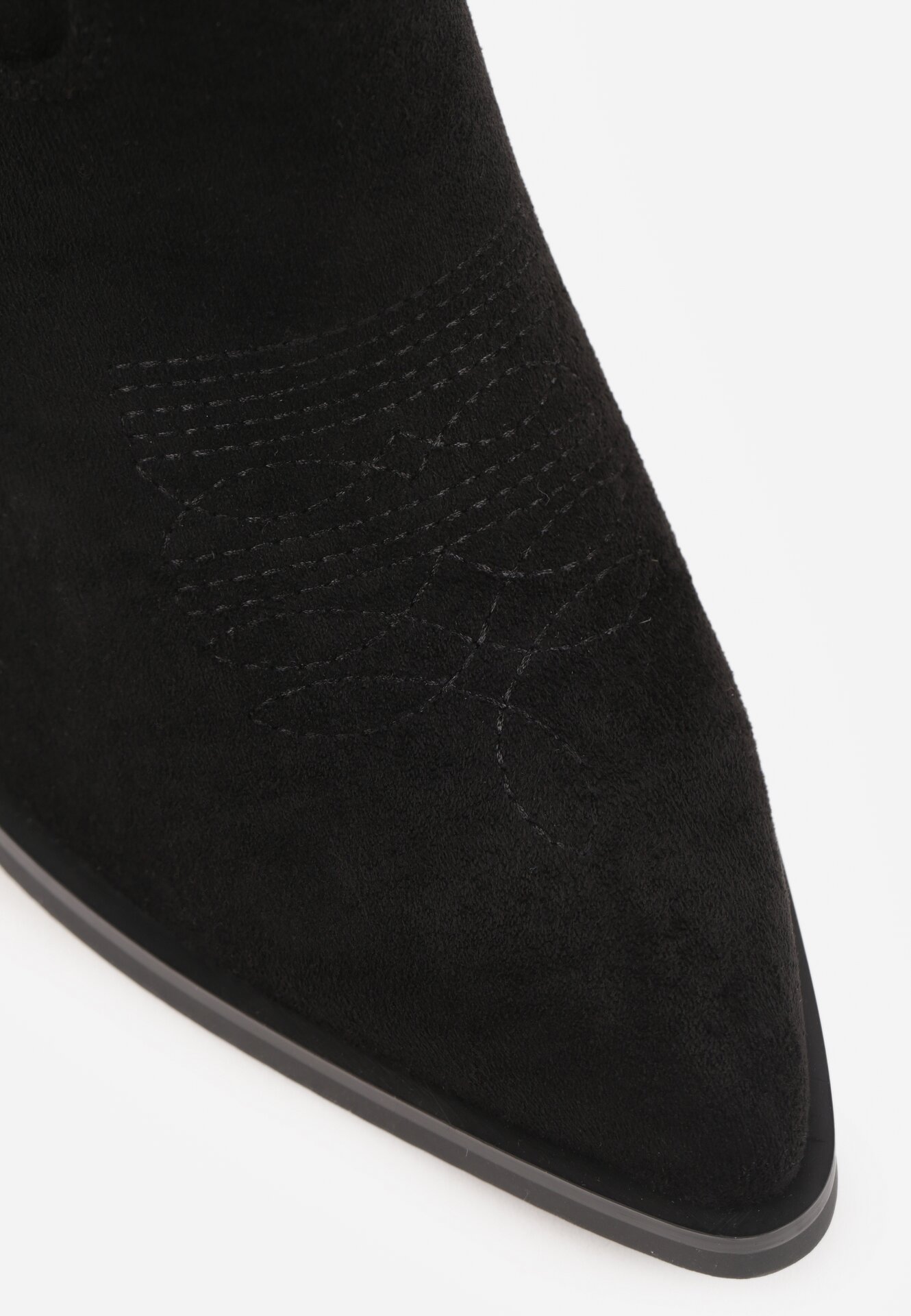 Czarne Botki na Obcasie w Stylu Kowbojek z Brokatem Remitha