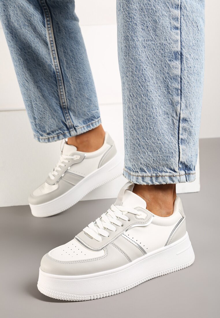 Biało-Szare Klasyczne Sneakersy Vices na Grubej Podeszwie Torira