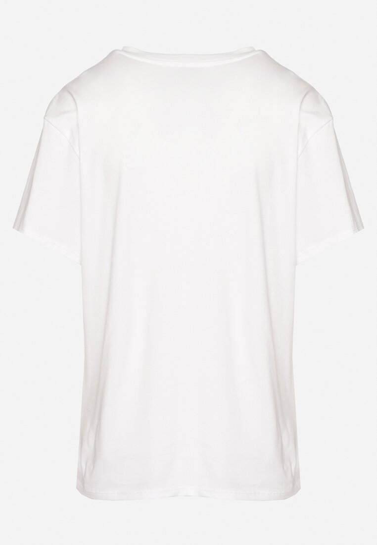 Biały T-shirt z Bawełny z Aplikacją 3D w Kształcie Kwiatu Risandra