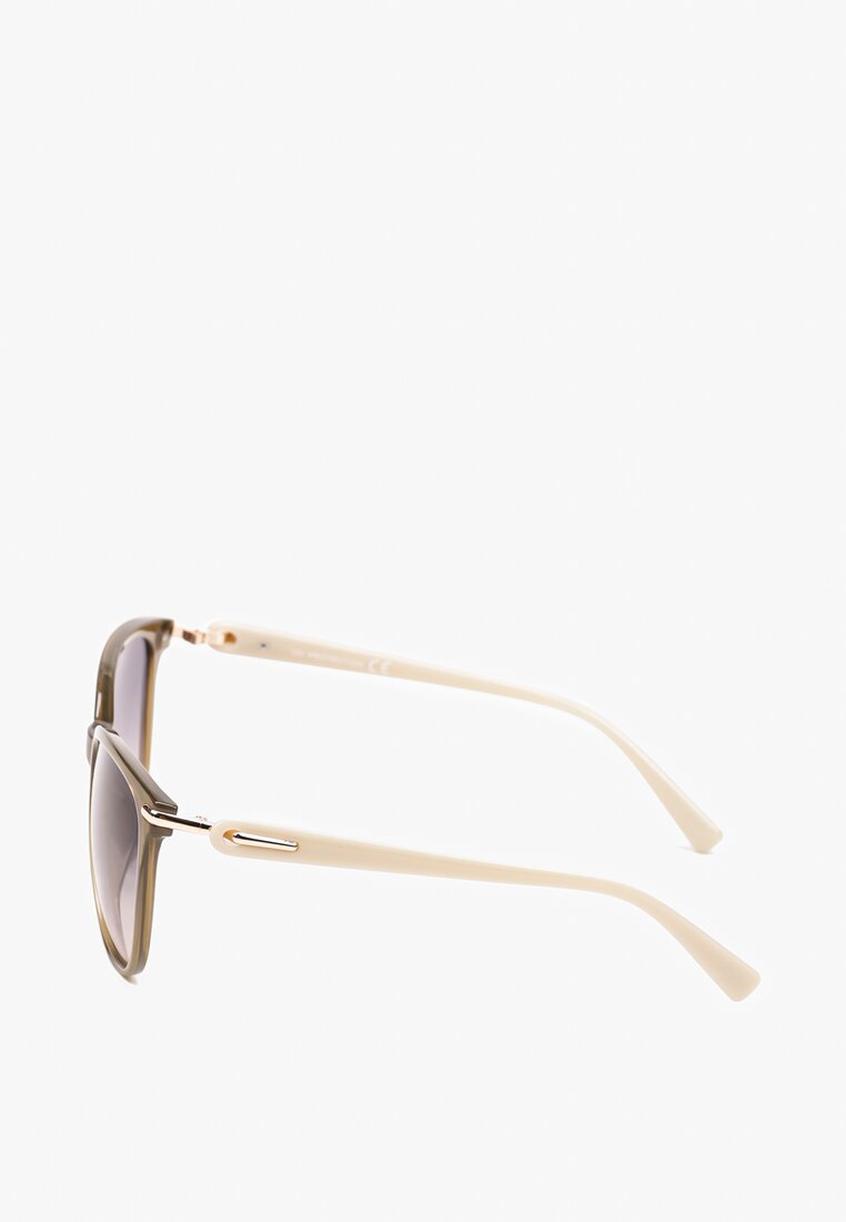 Beżowe Okulary Przeciwsłoneczne z Okrągłymi Oprawkami i Filtrem UV Unetta