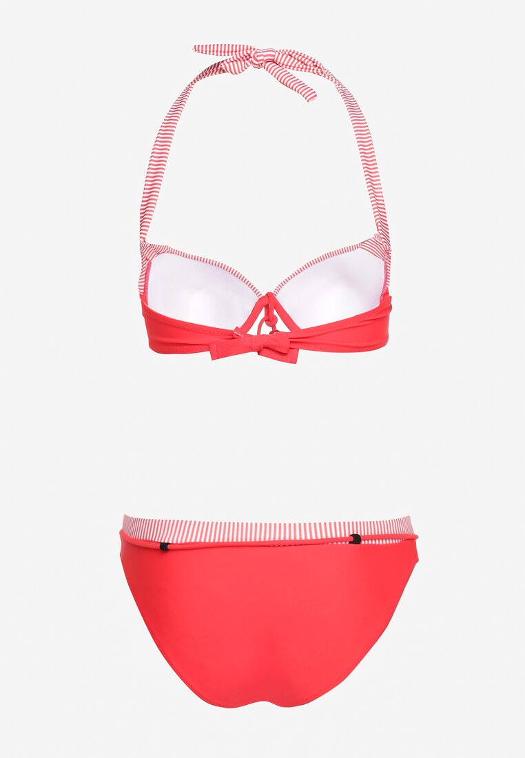 Czerwone Bikini 2-Częściowe Stanik z Ozdobnymi Cyrkoniami Majtki Figi Hiadia