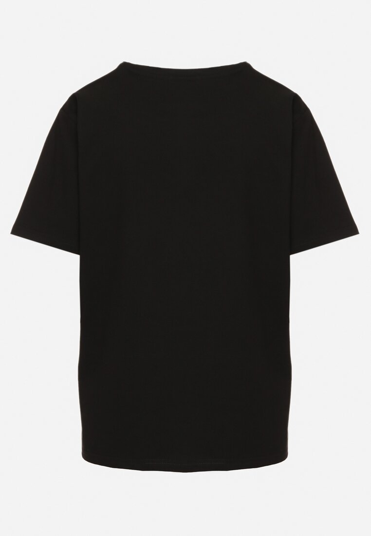 Czarny Bawełniany T-shirt z Krótkim Rękawem Ozdobiony Cyrkoniami Haravia