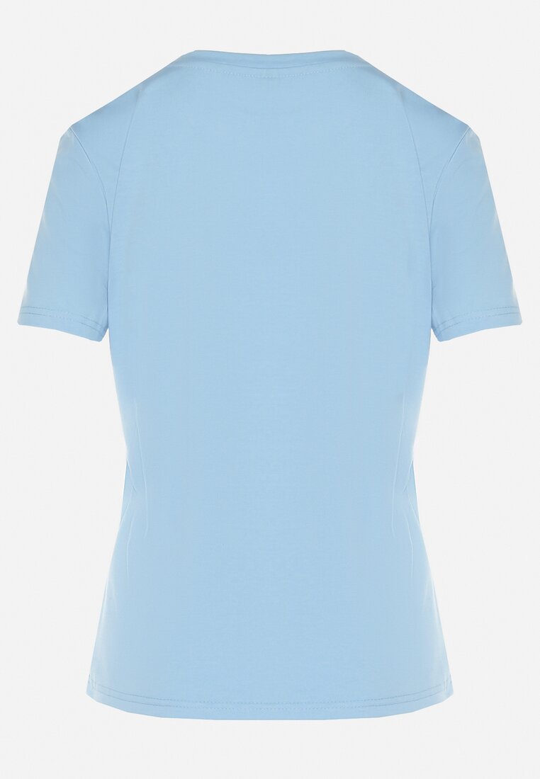 Niebieski Gładki T-shirt z Krótkim Rękawem Elldora
