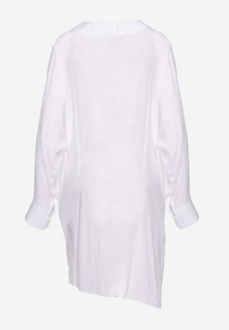 Biała Sukienka o Kopertowym Kroju z Kołnierzem Qeviana