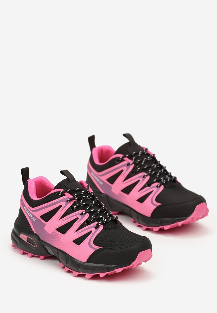 Czarno-Różowe Płaskie Sznurowane Buty Sportowe Sneakersy z Ozdobnymi Wstawkami Tinamar