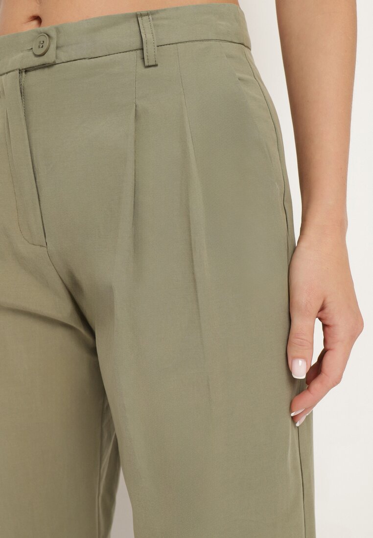 Zielone Szerokie Spodnie Garniturowe z Bawełny Alefia