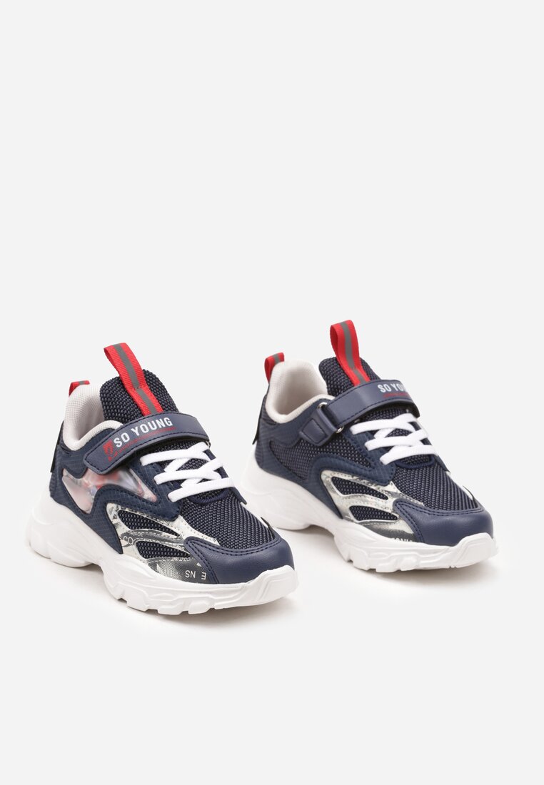 Granatowe Płaskie Buty Sportowe Sneakersy na Rzep ze Skórzaną Wkładką i Sznurówkami z Gumki Tiasta