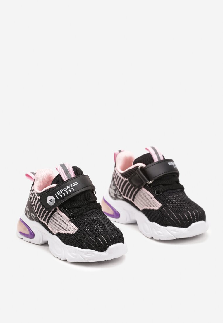 Czarne Płaskie Buty Sportowe Sneakersy ze Skórzaną Wkładką i Perforacją Zapinane na Rzep Tinalise