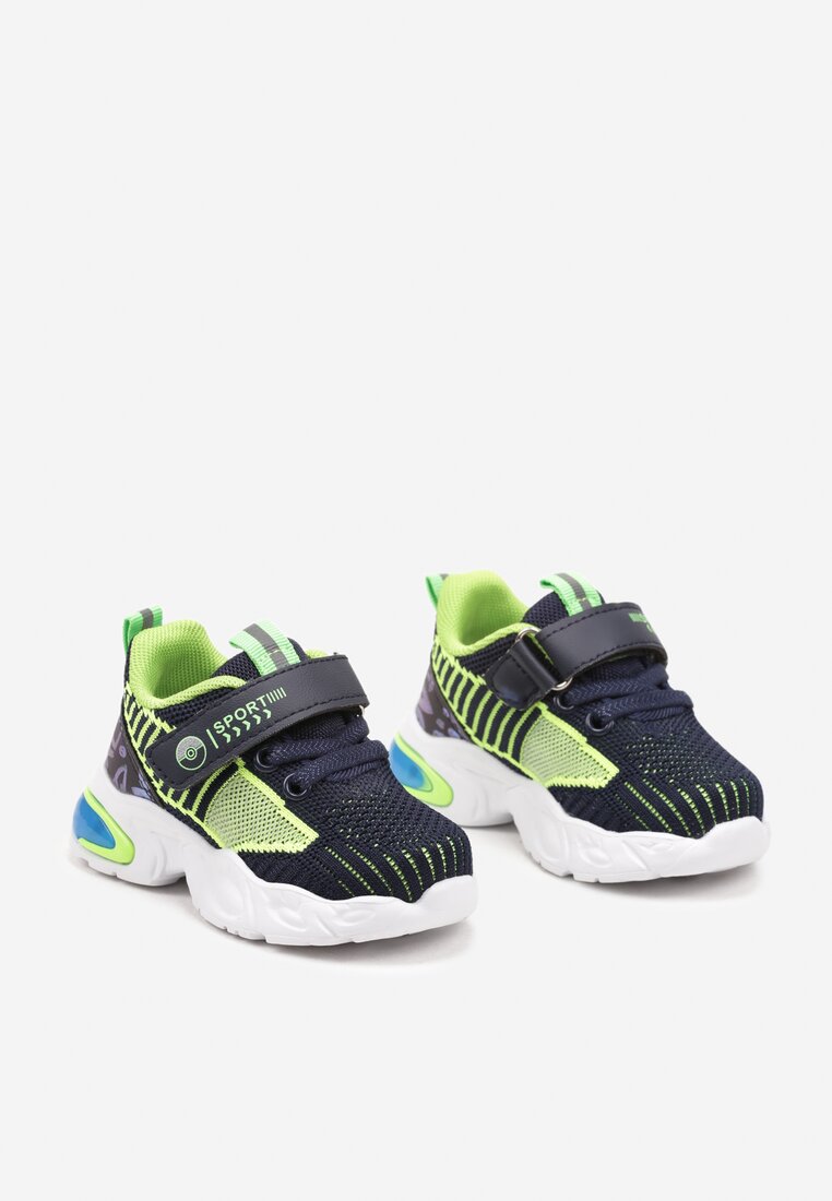 Granatowe Płaskie Buty Sportowe Sneakersy ze Skórzaną Wkładką i Perforacją Zapinane na Rzep Tinalise