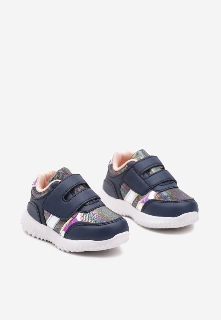 Granatowe Buty Sportowe Zapinane na Rzep Timami
