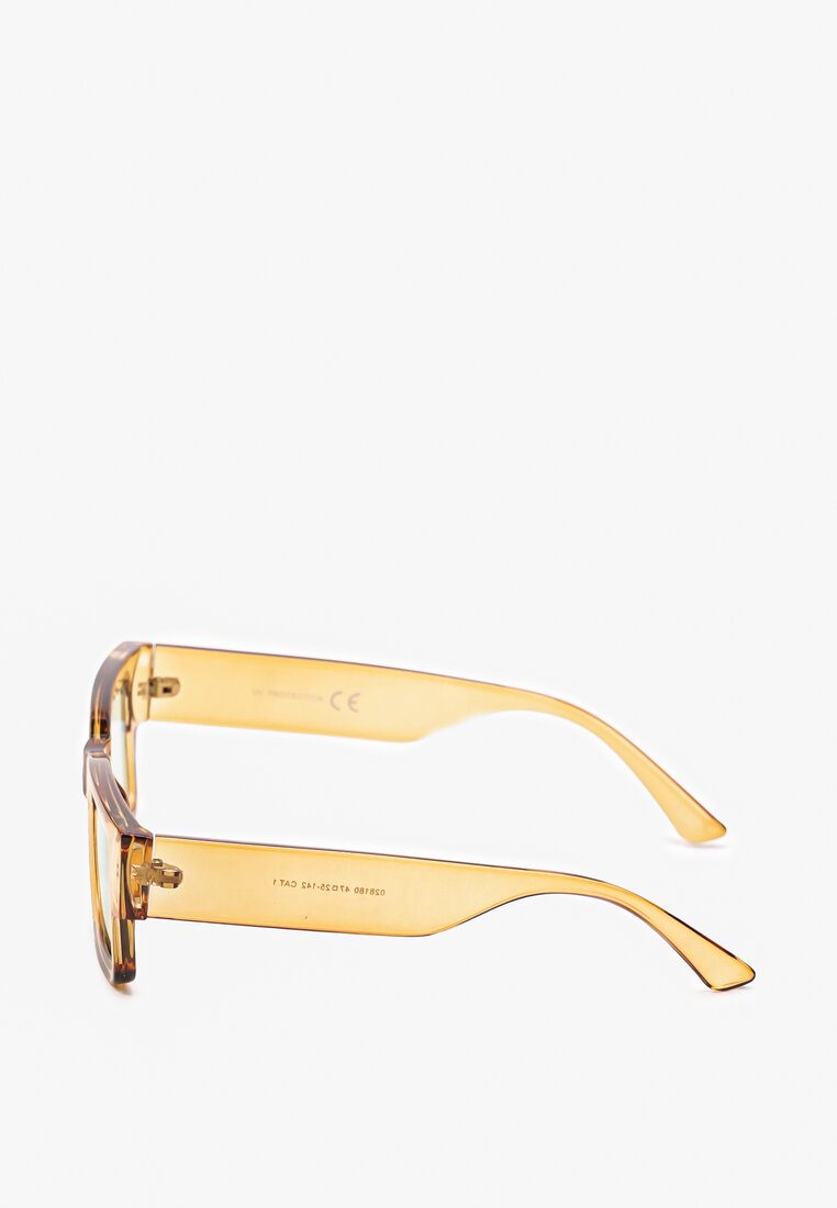 Beżowe Prostokątne Okulary Przeciwsłoneczne z Filtrem UV Elledenira
