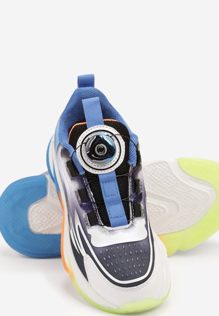 Biało-Niebieskie Płaskie Buty Sportowe Sneakersy z Ozdobną Podeszwą Rulagia