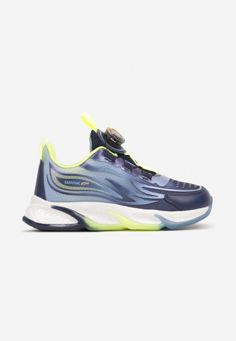 Granatowo-Zielone Płaskie Buty Sportowe Sneakersy z Ozdobną Podeszwą Rulagia