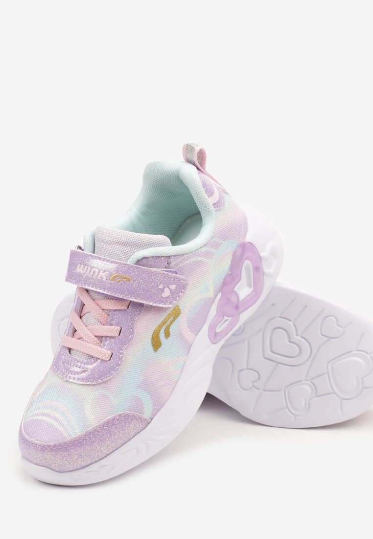 Fioletowe Płaskie Buty Sportowe Sneakersy na Rzep z Metalicznymi Wstawkami Vulagia