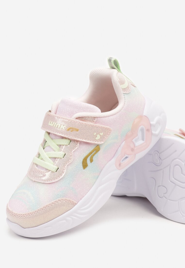 Różowe Płaskie Buty Sportowe Sneakersy na Rzep z Metalicznymi Wstawkami Vulagia