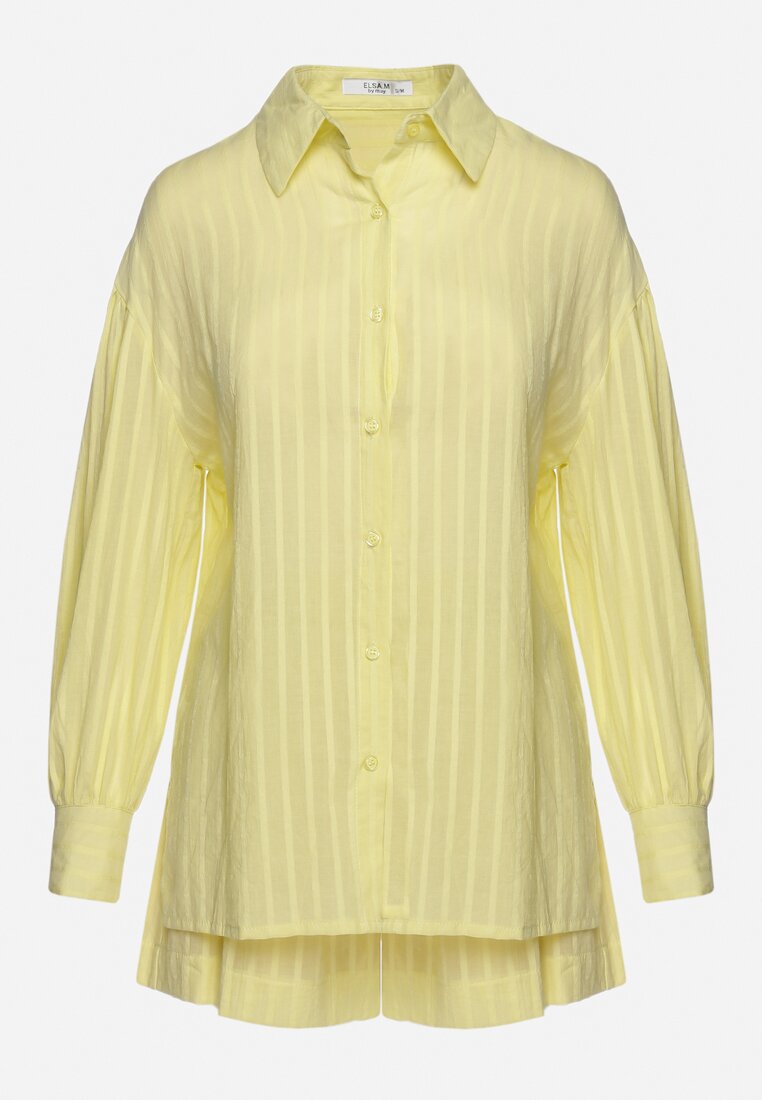 Żółty 2-cześciowy Komplet z Szortami i Elegancką Koszulą Alesa