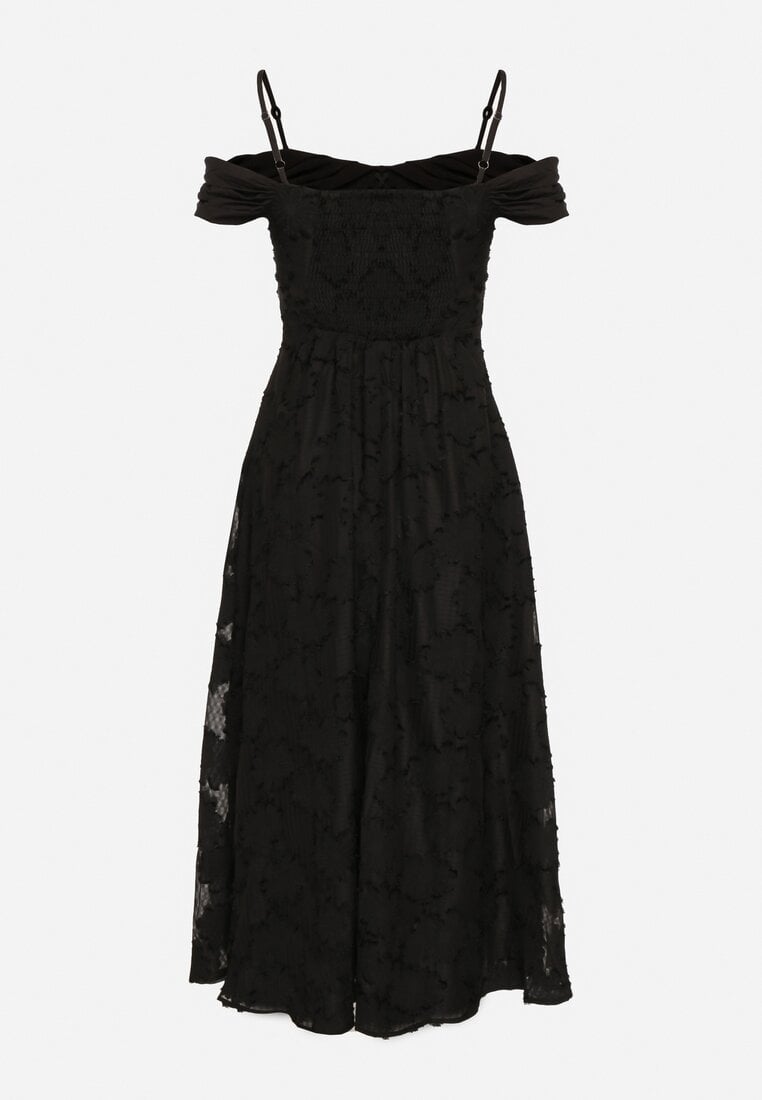 Czarna Rozkloszowana Sukienka na Regulowanych Ramiączkach o Taliowanym Kroju Umadea