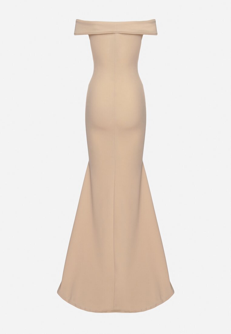 Jasnobeżowa Sukienka Maxi na Szerokich Ramiączkach Joconda