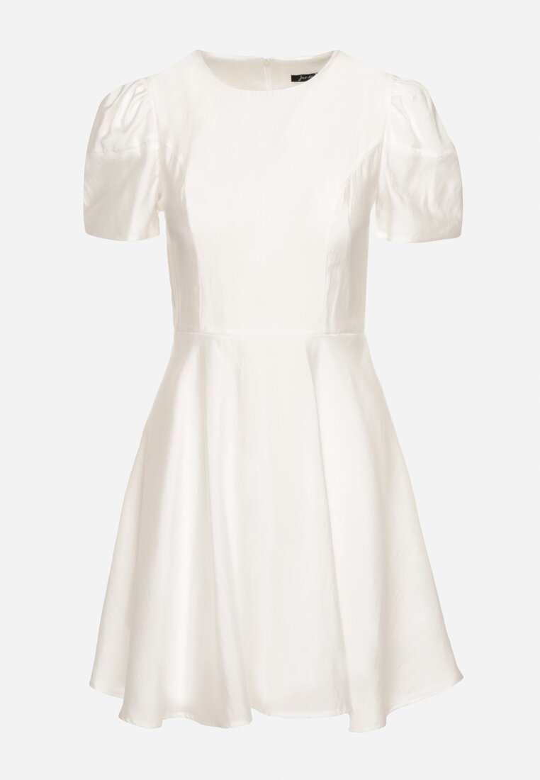 Biała Rozkloszowana Sukienka z Bufiastymi Rękawami Elifea