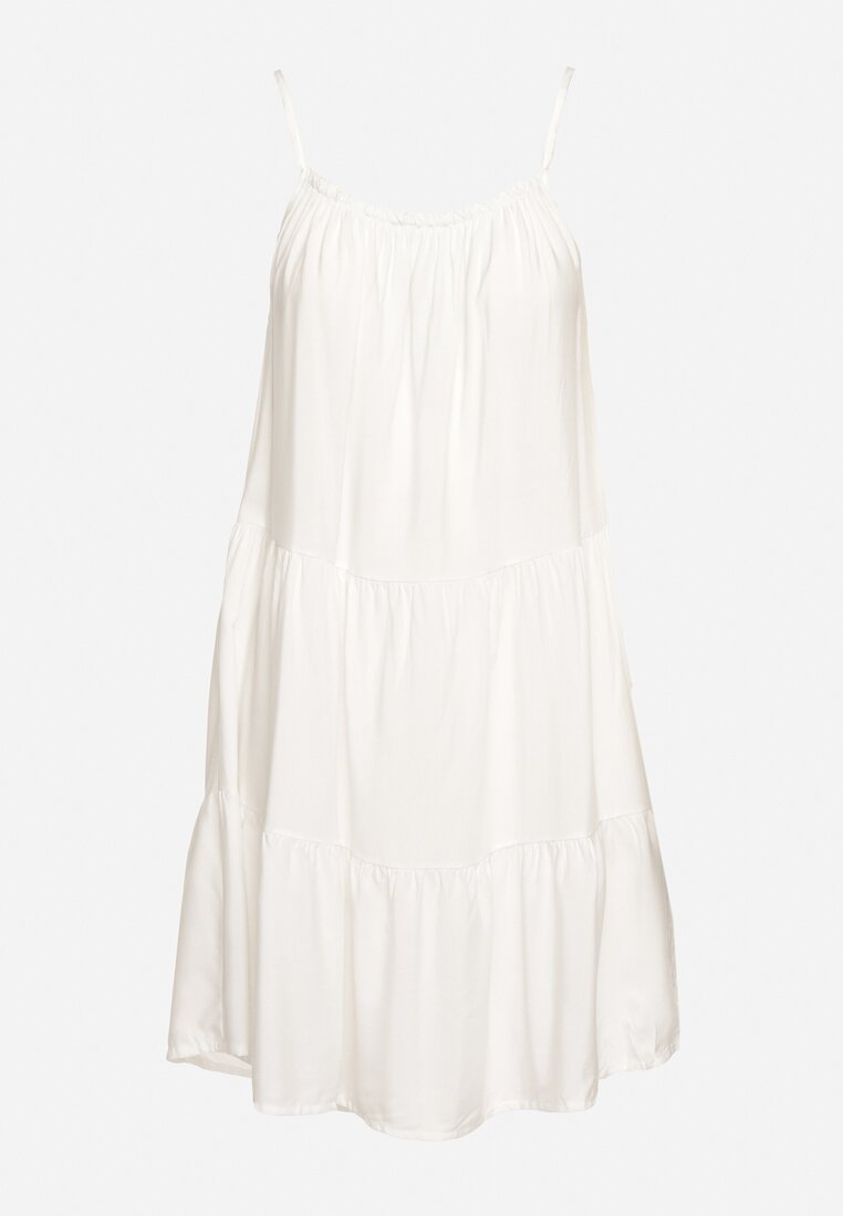 Biała Bawełniana Sukienka o Rozkloszowanym Kroju na Ramiączkach Seslifea