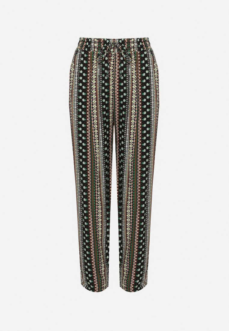 Ciemnozielone Bawełniane Spodnie z Szerokimi Nogawkami Wysokim Stanem i Gumką w Talii Elnea