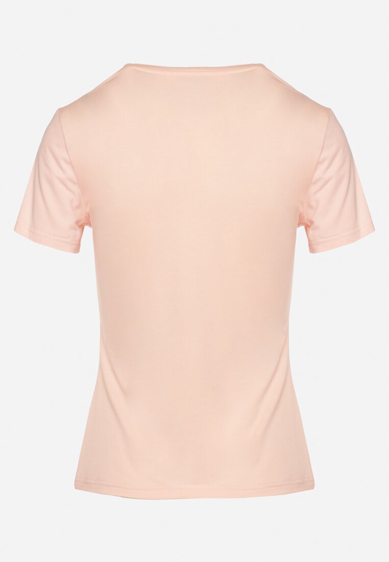 Jasnoróżowy Bawełniany T-shirt z Nadrukiem Nellphine