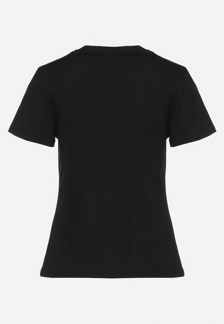 Czarny Bawełniany T-shirt z Nadrukiem w Kształcie Serc Gennea