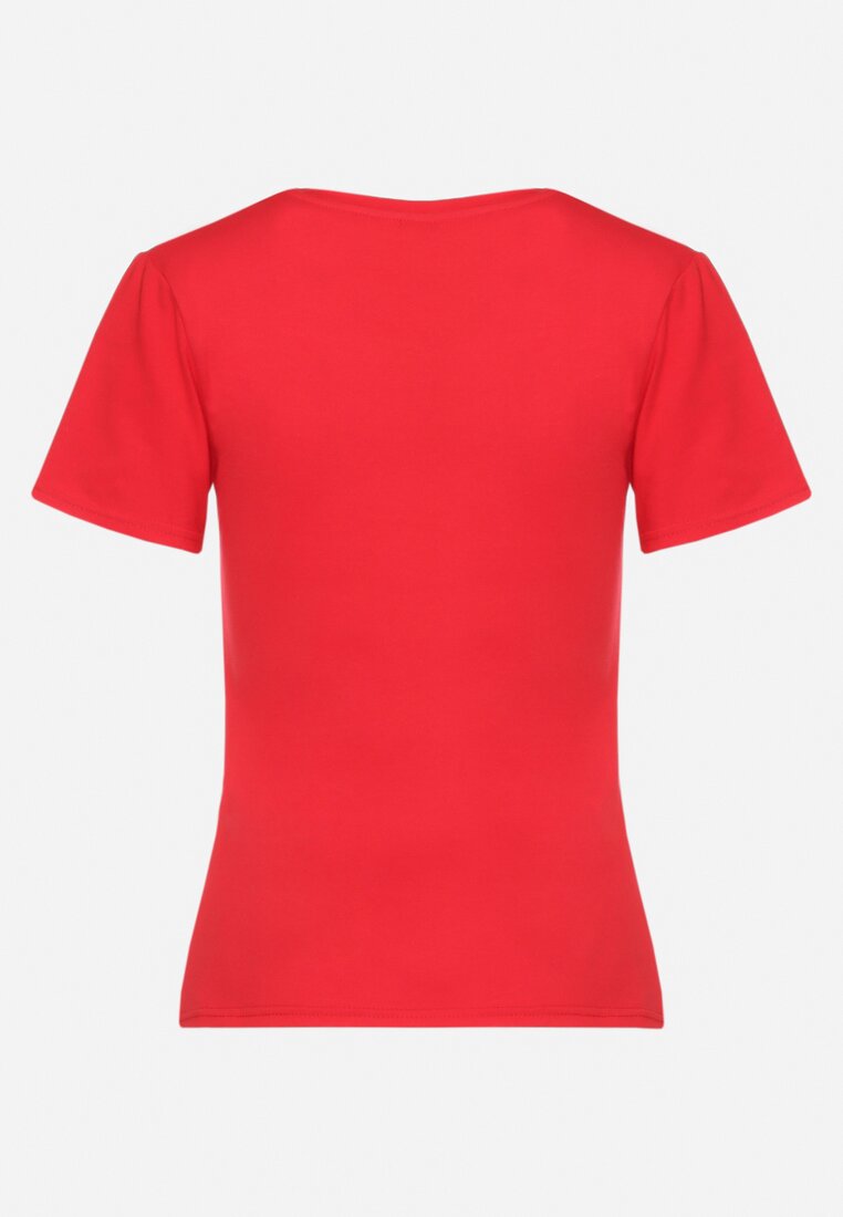 Czerwony Bawełniany T-shirt z Błyszczącym Nadrukiem Karonea