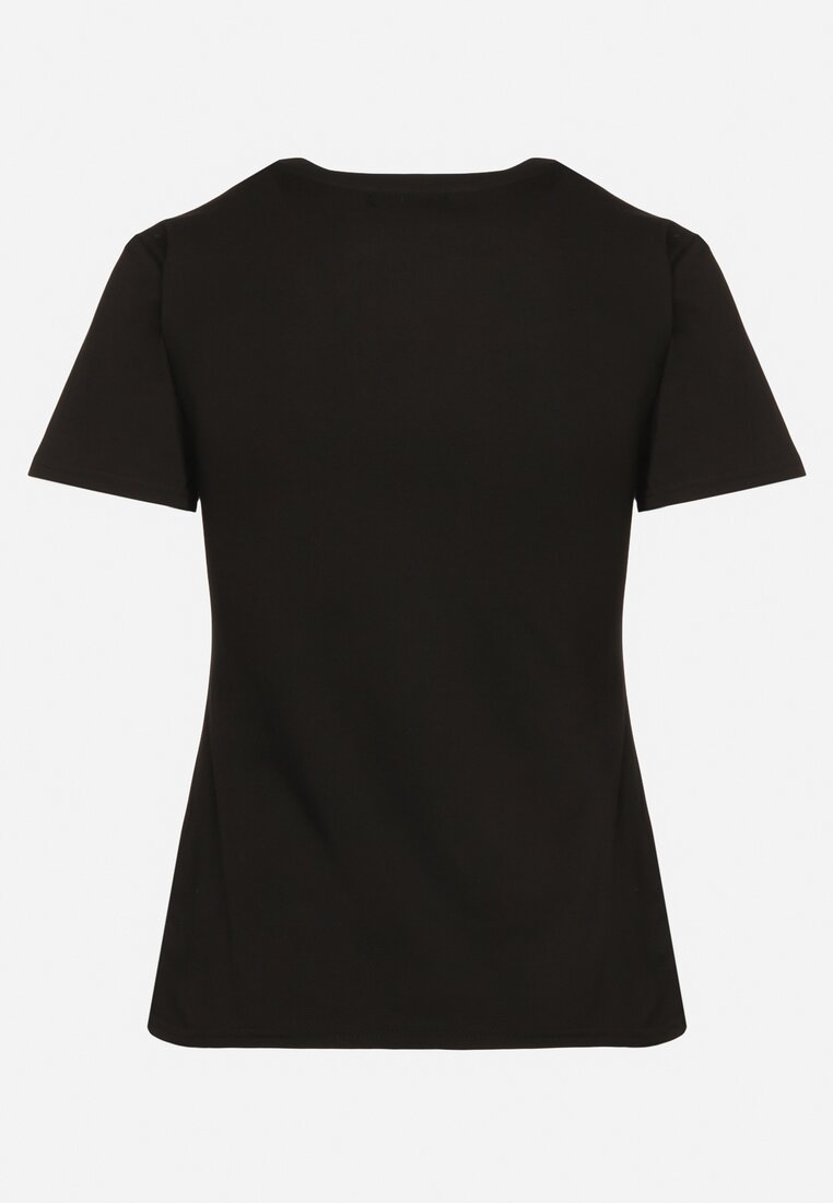 Czarny Bawełniany T-shirt z Błyszczącym Nadrukiem Karonea