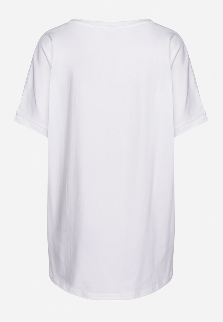 Biały Bawełniany T-shirt z Metalicznym Napisem Fronea