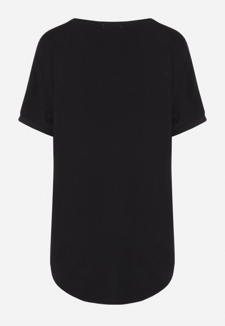Czarny T-shirt z Bawełny Ozdobiony Metalicznym Napisem Mironea