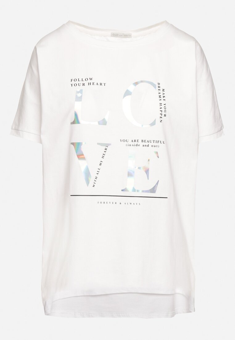Biały T-shirt z Bawełny Ozdobiony Metalicznym Napisem Mironea