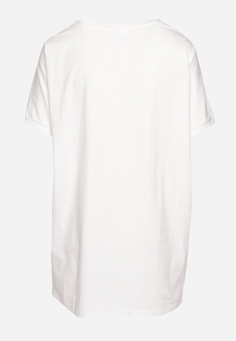 Biały T-shirt z Bawełny Ozdobiony Metalicznym Napisem Mironea